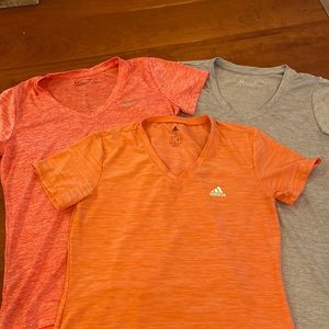 Three workout t-shirts - Under Armour and Adidas Women’s size S